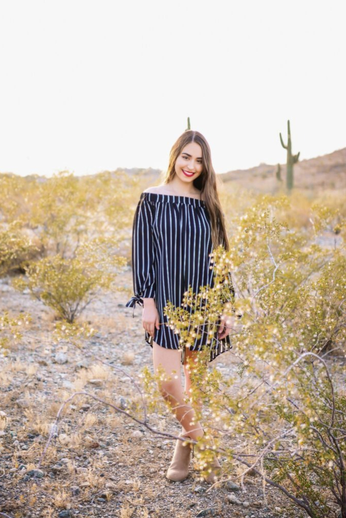 senior girl wearing a dress in the south mountain desert